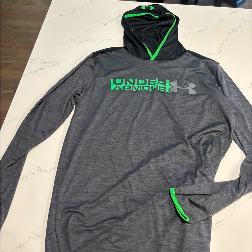 Under Armour Gray and Green Long Sleeve Hoodie Tee